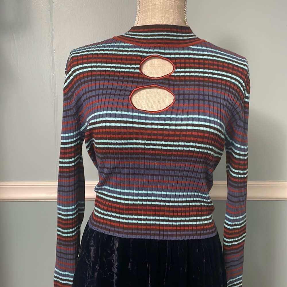 Size large, Madden NYC semi cropped, long sleeve striped tee